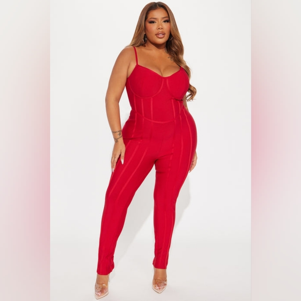 NWT 3X FASHION NOVA Leyla Bandage Jumpsuit - Red